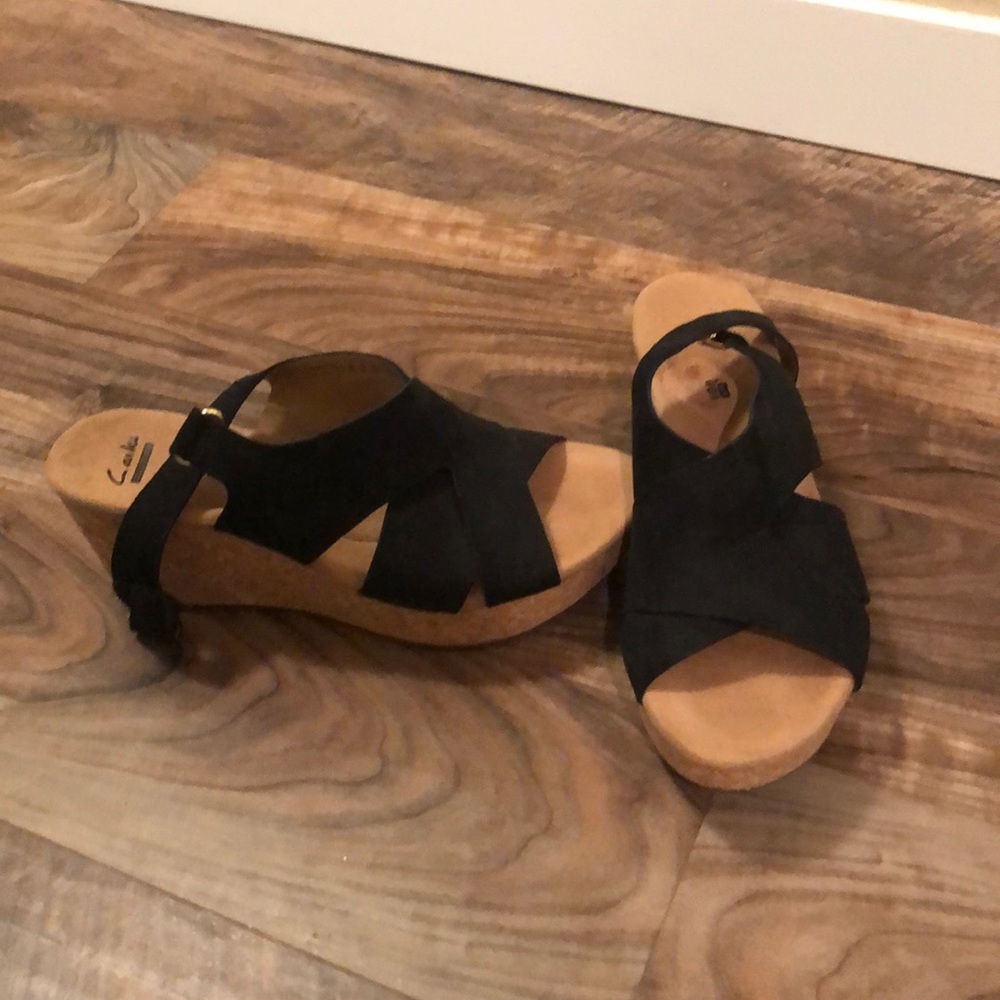 Clarks black suede wedge sz 8.5